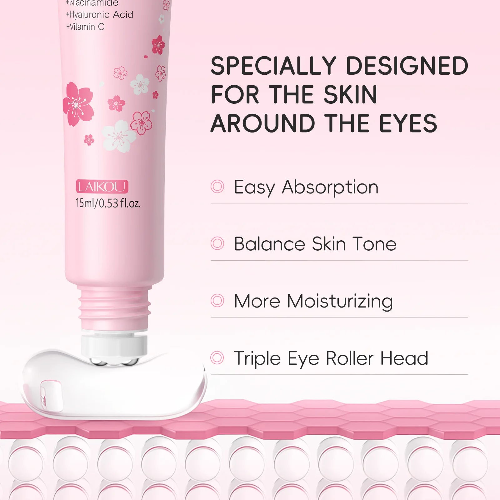 LAIKOU 15ml Sakura Roller Eye Serum Hyaluronic Acid
