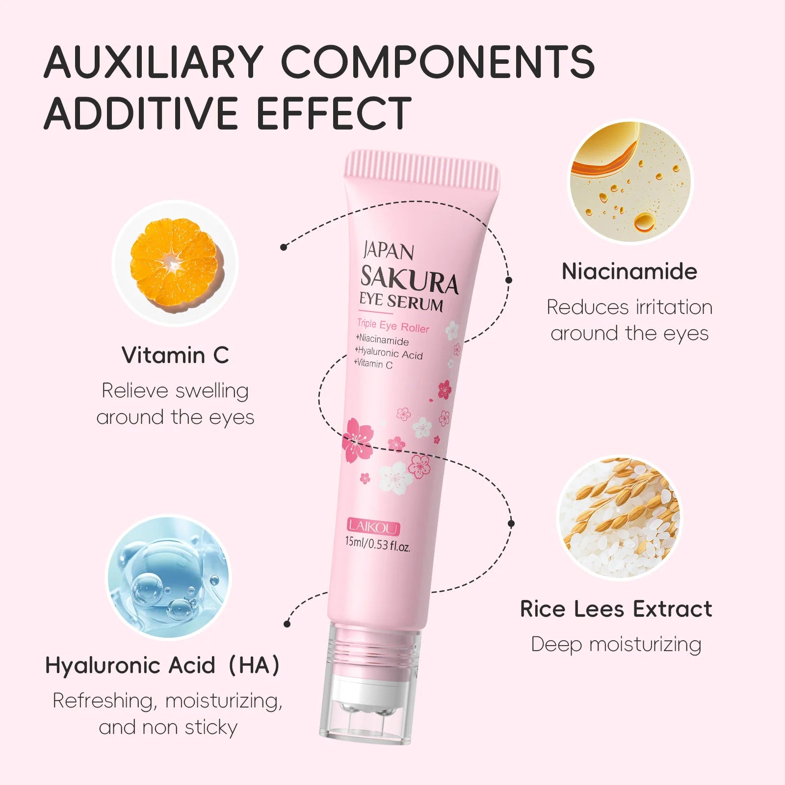 LAIKOU 15ml Sakura Roller Eye Serum Hyaluronic Acid